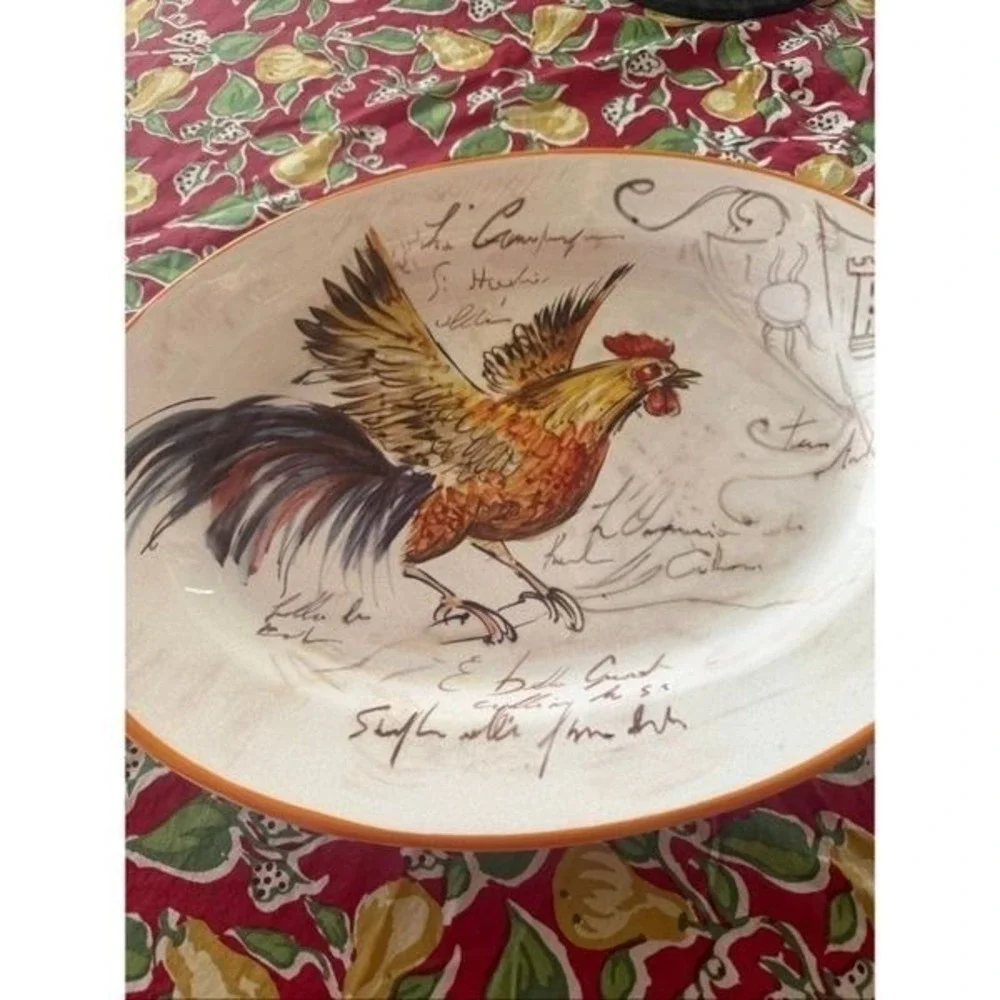 Sur La Table Mediterranean rooster themed 17 inch platter